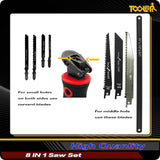 8-In-1 Multi Blades Hand Saw, Drywall Cutter. Hacksaw. Long Blade, Jab Saw, For Cutting Drywall, Sheetrock, Wood, Metel, Plastic, Plywood. Blade Quick Change Mechanism. Red Handle.