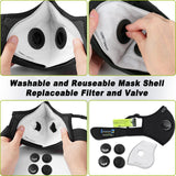 BASE CAMP Upgrade M Plus Dust Mask 2 Pack, Breathable Reusable Dust Face Mask with 6 Activated Carbon Filters for Woodworking Construction Mowing Grinding