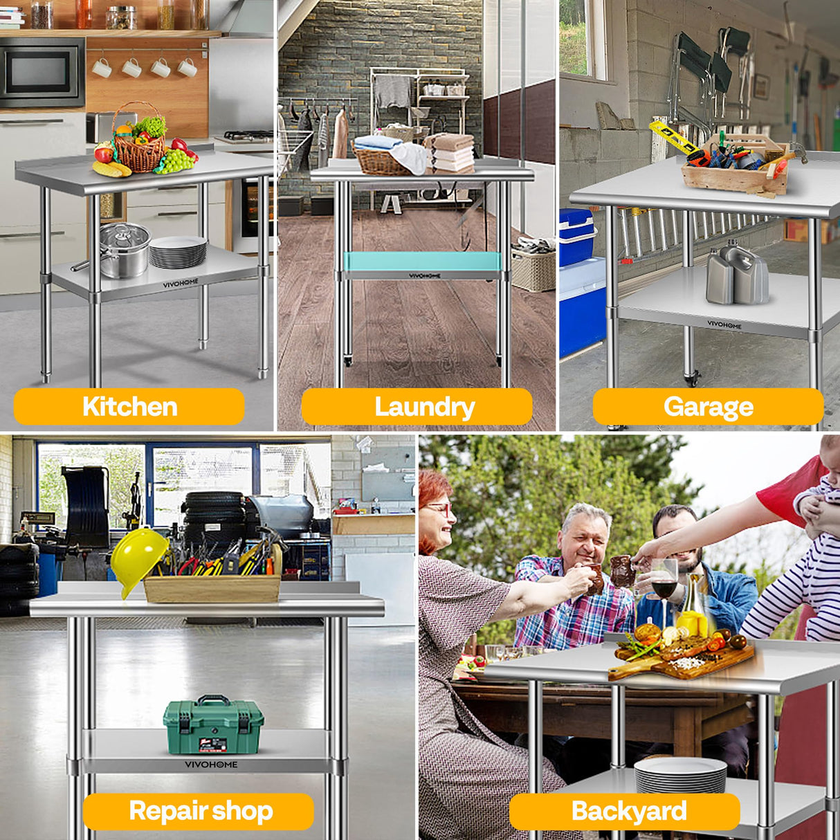 VIVOHOME 24 x 30 Inch Stainless Steel Work Table with Backsplash, Prep Commercial Table with Wheels for Restaurant, Hotel, Home and Warehouse