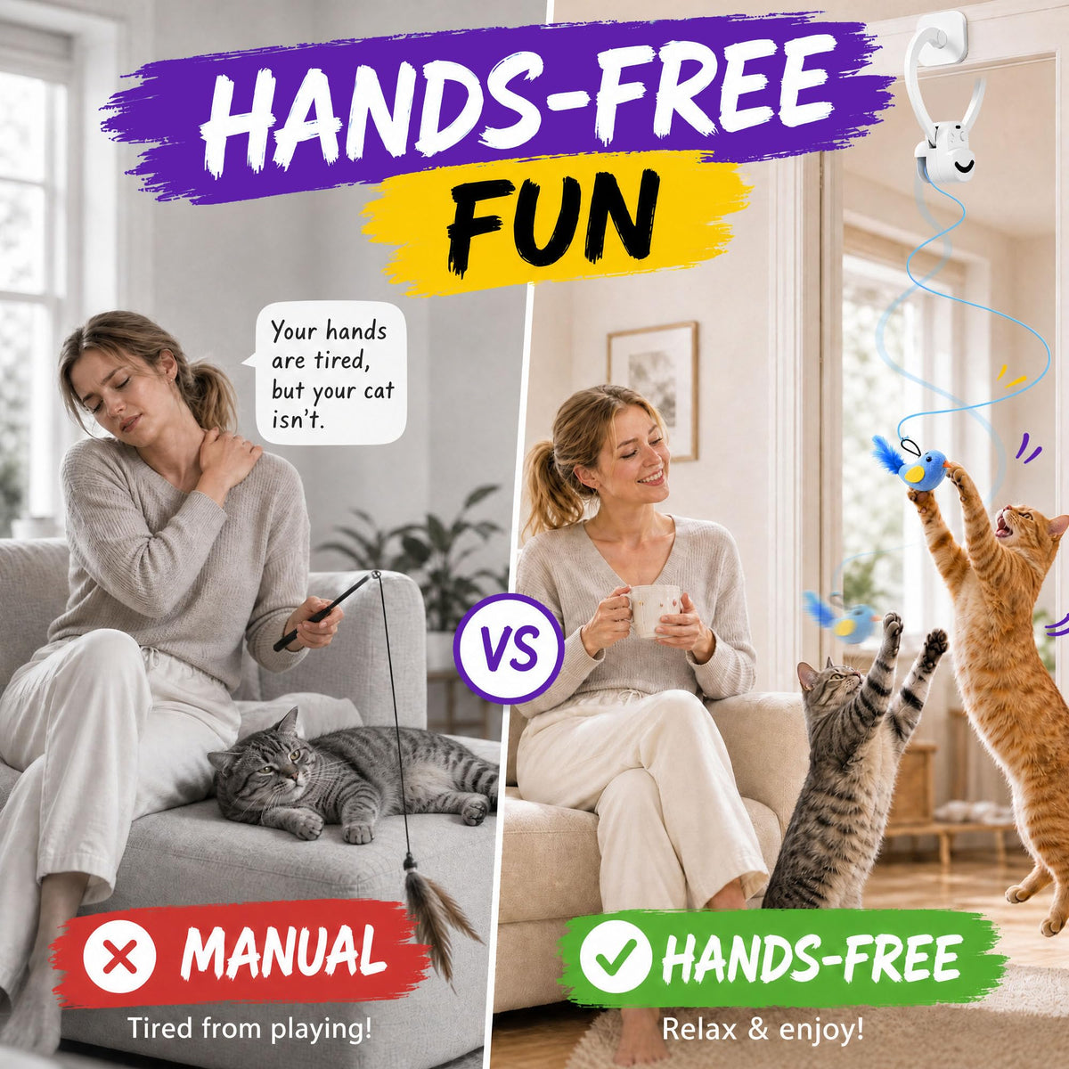 Interactive Cat Toys for Indoor Cats, Clip-On Automatic Flying Bird