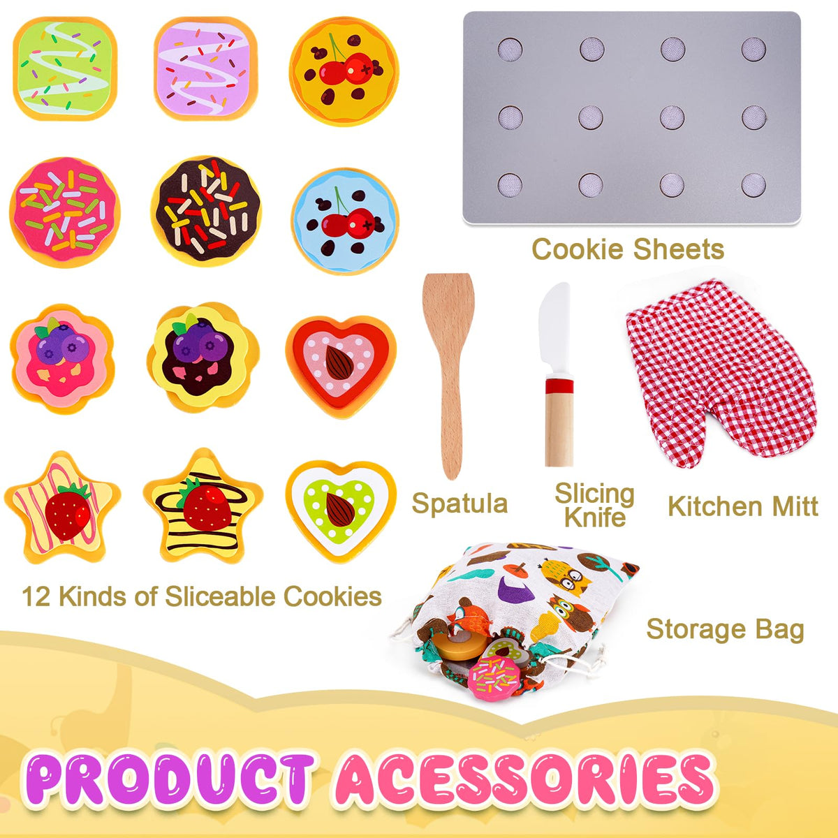 Slice and Bake Wooden Cookie Play Food Set for Kids Kitchen - Toy Food