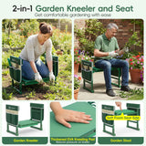 Housolution Garden Kneeler and Seat with Anti-Tipping Extendable Legs, Foldable and Portable Garden Stool with 2 Tool Bags, Thick Soft Kneeling Pad, Gardening Gifts for Women Men Seniors, Deep Green