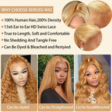 KERUISI 26 Inch Honey Blonde Wig Human Hair 200% Density 13x6 Body Wave Pre Plucked Glueless HD Transparent Lace Frontal Wigs Human Hair for Women