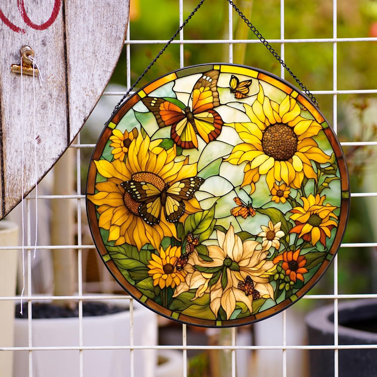 Payutou Sunflower Hanging Stained Glass for Windows,20cm/7.87inch Hand-Painted Sun Catcher Garden Hangings Christmas Mother's Day, Valentine's Day Ornaments Festival Gift