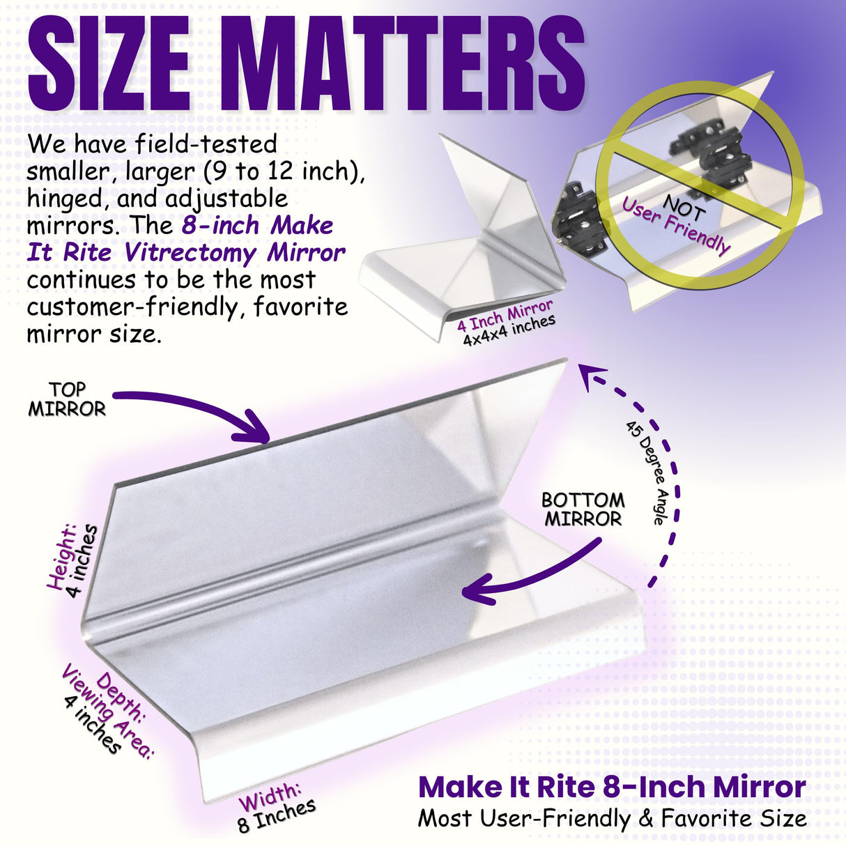 8" Wide 2-Way Make It Rite Mirror for Face Down Vitrectomy Eyesight and Proning Lung Recovery | Easy to Watch TV During Face Down Recovery