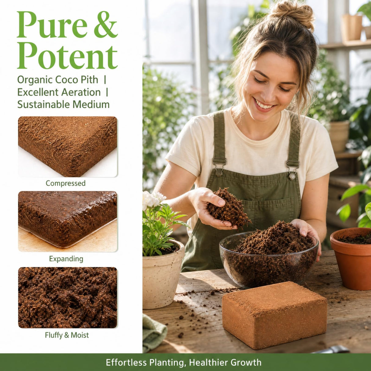 ZENFUN 12 Packs 17 lb Coco Coir Organic Brick for Plants, 100% Natural Coconut Coir Pith, Compressed Coco Bricks, Coco Fiber for Soilless Gardening, High Nutrition Coconut Soil Coco Fiber