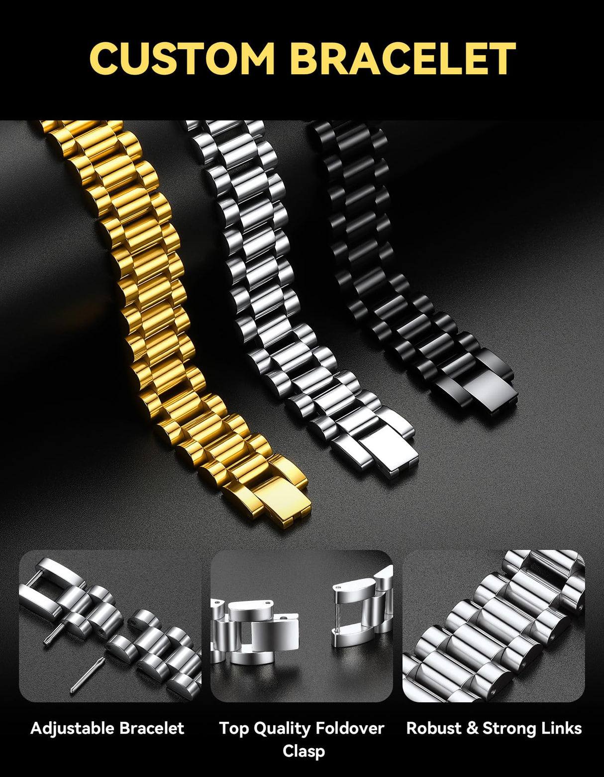 ChainsHouse Men Stainless Steel Bracelet Silver Adjustable Custom Engraved