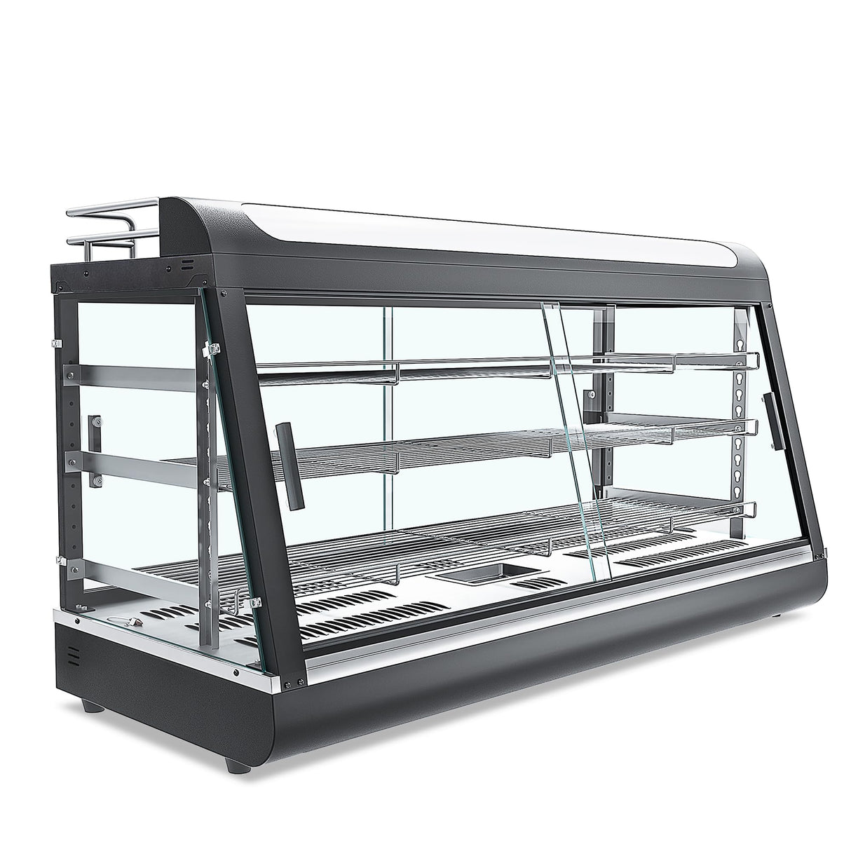 3-Shelf Commercial Food Warmer Display w/Top Rack, 44" Countertop Warmers Hot Box for Pizza/Pretzel/for Food Display, Heated Holding Cabinet Glass case, with LED Lighting for Buffet Restaurant