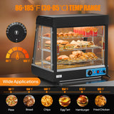 ROVSUN 26" Commercial Food Warmer Display Pizza Warmer, 3-Tier Electric Countertop Food Warmer w/LED Lighting, Adjustable Removable Shelves & Glass Door, Pretzel Warmer for Buffet Restaurant 1200W