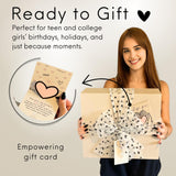 Happy Lolli Power Shower Gift Set: Luxury Bath Accessories Basket for Women & Teen Girls – Includes Body & Hair Towel, Wrist Bands, Headband, Face Sponge & More – Empower Your Routine (Fresh in Beige)