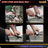 8-In-1 Multi Blades Hand Saw, Drywall Cutter. Hacksaw. Long Blade, Jab Saw, For Cutting Drywall, Sheetrock, Wood, Metel, Plastic, Plywood. Blade Quick Change Mechanism. Red Handle.