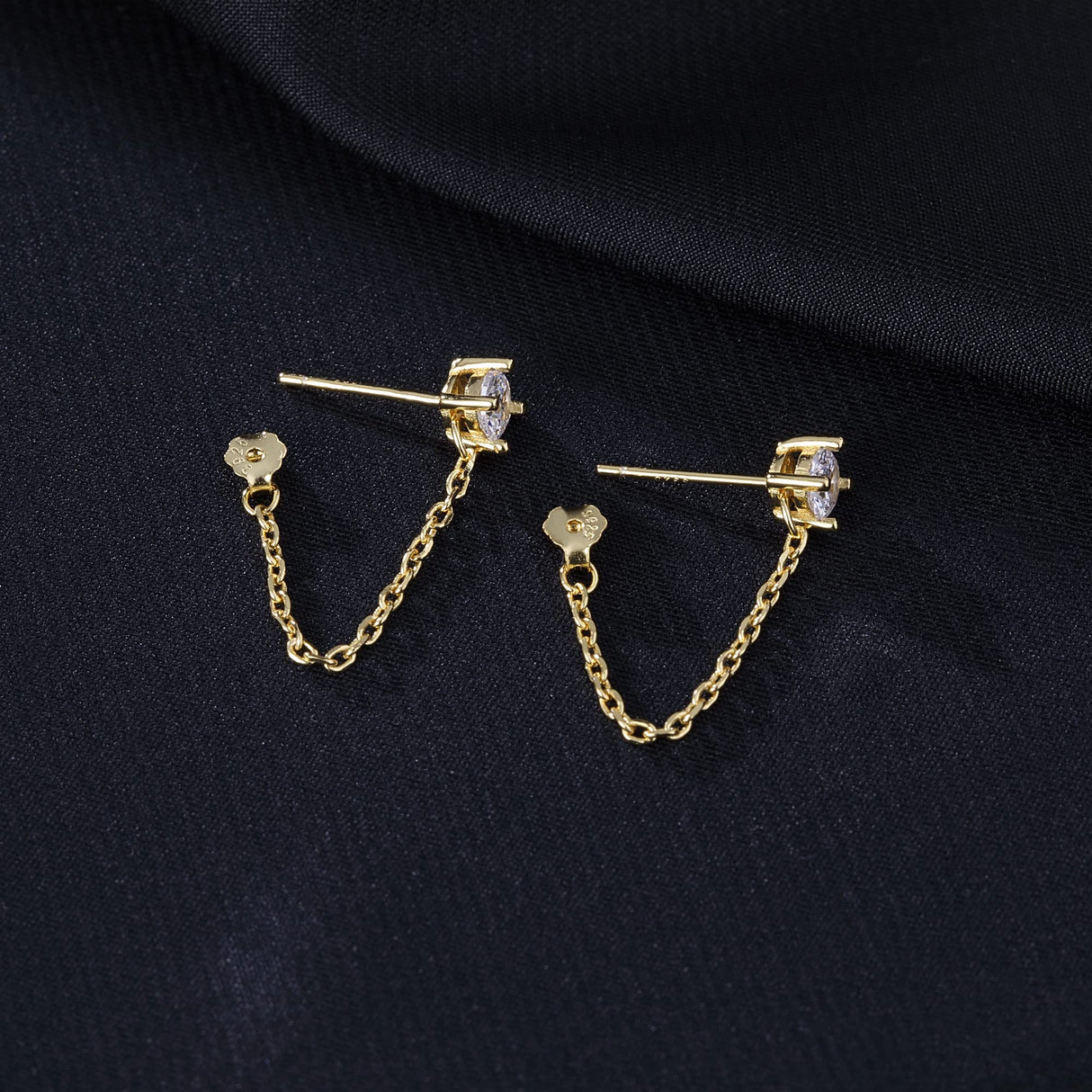 Reffeer 925 Sterling Silver CZ Chain Studs Earrings Dangle for Women Teen Girls CZ Chain Drop Earrings Studs (B-Gold)