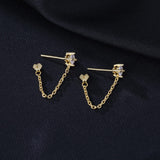Reffeer 925 Sterling Silver CZ Chain Studs Earrings Dangle for Women Teen Girls CZ Chain Drop Earrings Studs (B-Gold)