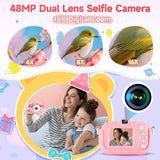 Kids Camera Toys for Ages 3 4 5 6 7 8 9 Girls, 48MP Dual Lens Toddler Digital Camera Christmas Birthday Gift, Kids Selfie Camera with 32G SD Card, Silicone Cover