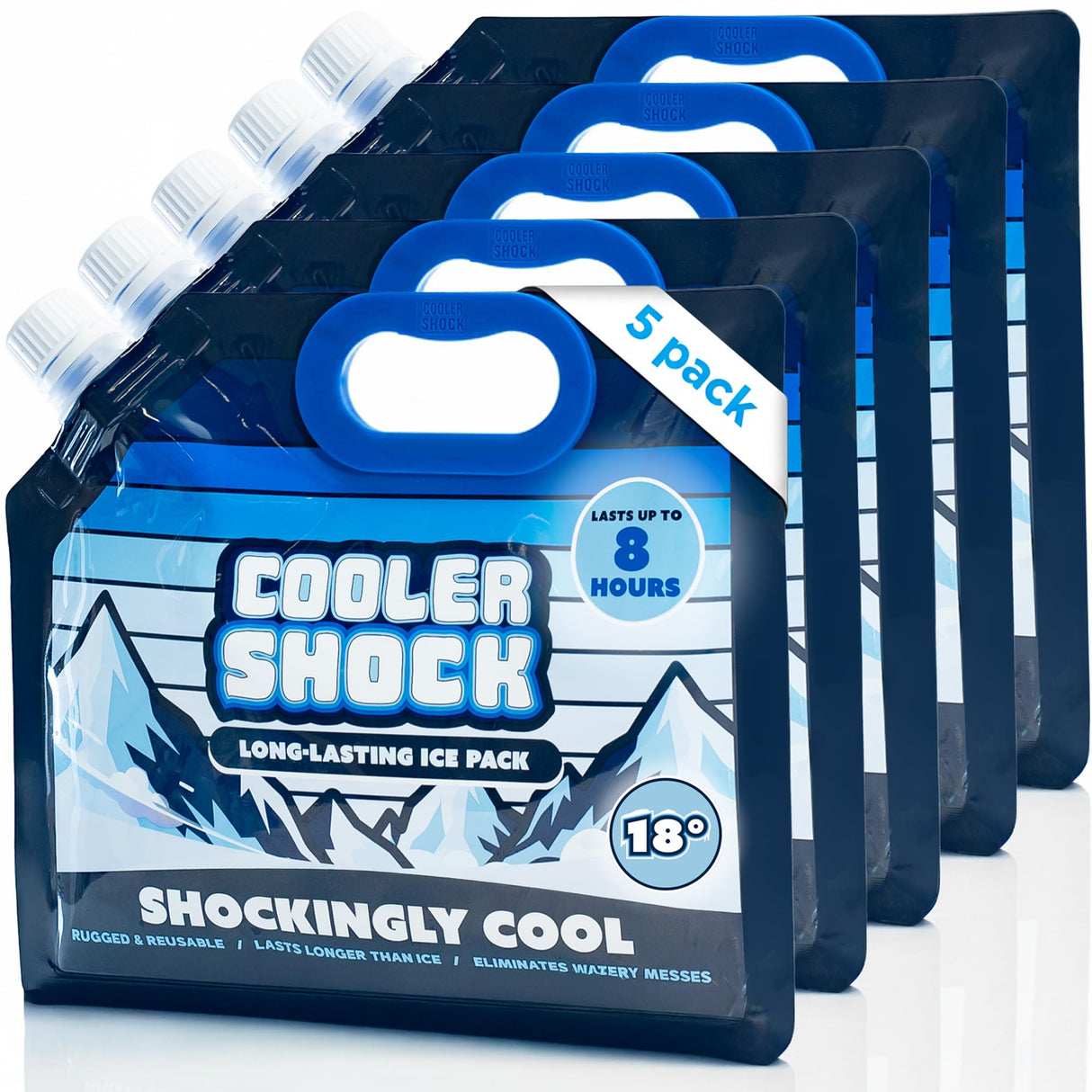 Cooler Shock Reusable Ice Packs for Cooler, 8.5"x7.5" - Long Lasting Cold Freezer Packs for Coolers and Lunch Boxes - Cooler Ice Packs for Camping Gear, Fishing, Road Trips, Beach Must Haves