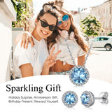 Bestyle 925 Sterling Silver Love Round Cubic Zirconia Earrings March Aquamarine Birthstone Stud Earrings for Women, Hypoallergenic Earrings for Sensitive Ears