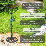TICKCACY Cast Iron Gazing Globe Stand, 24.5" Gazing Ball Stand for 10-12 Inches Garden Gazing Globes, Metal Display Gazing Ball Holder for Indoor Outdoor, Easy Assembly, Black