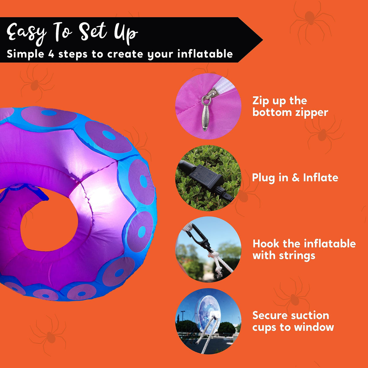 Joiedomi 3 Pcs Halloween Inflatables Octopus Tentacle Outdoor Window Decorations, Octopus Legs with Build-in LEDs, Halloween Front Door Window Roof Prop, Outdoor Holiday Blow up Decor for Garden Lawn