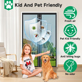 HOFUDON Upgraded Magnetic Screen Door Mesh, Full Strip Magnets, Heavy Duty Fiberglass Mesh, Door Screen Magnetic Closure for Single Door Size 32 x 80 Inch, Screen Door Size 35 x 82 Inch Black