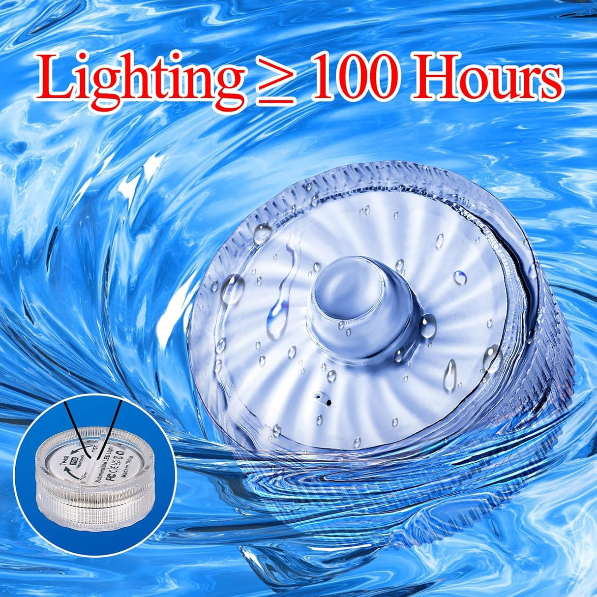 idyl light Blue Submersible Led Lights, Waterproof Tea Lights 100H Underwater Mini Pool Lights Battery Operated Flameless for Vases Fountain Halloween Christmas Home Decorations (24 Pack)