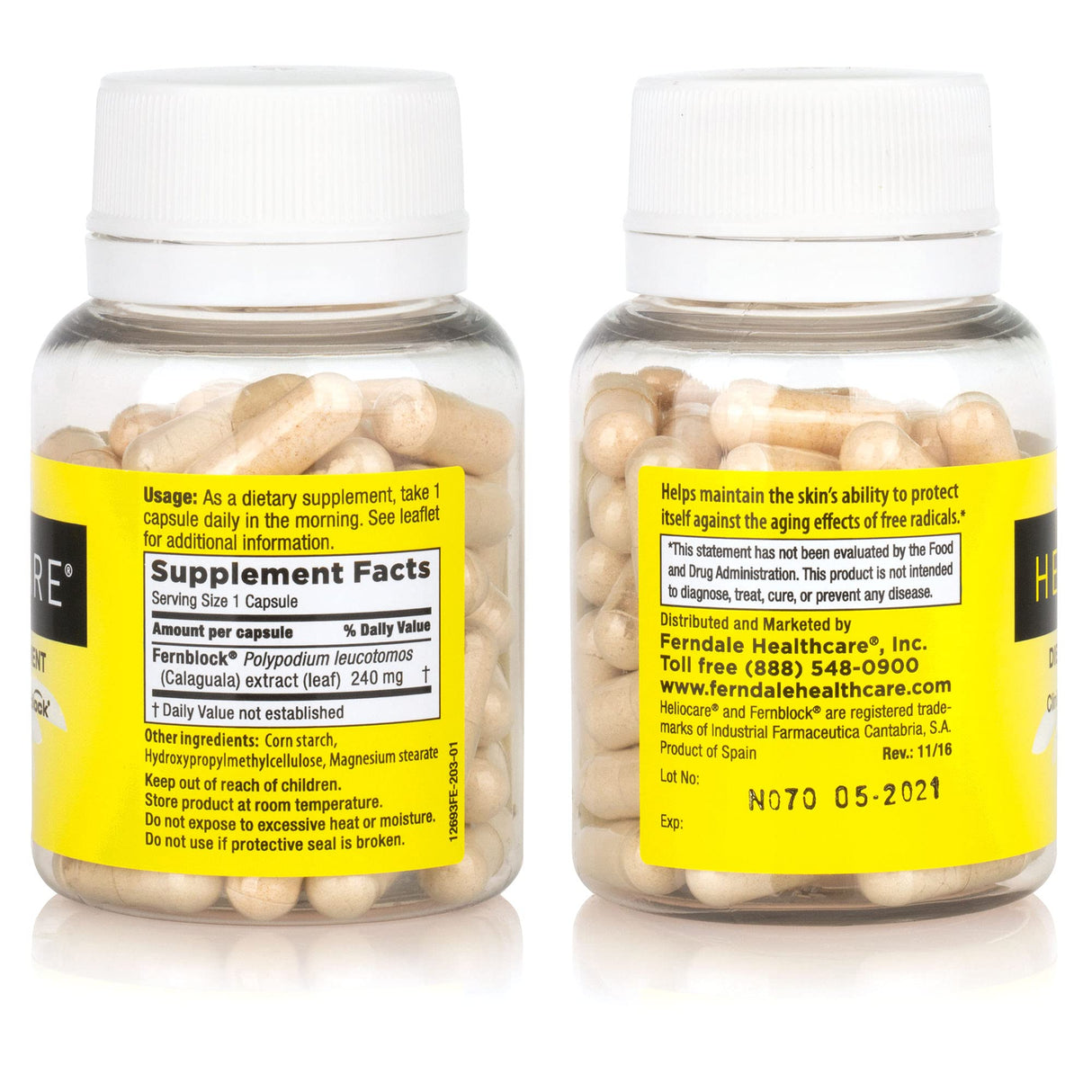 2 Pack Heliocare Skin Care Dietary Supplement: 240mg Polypodium Leucotomos Extract Pills - Antioxidant Rich Formula with Fernblock and PLE Technology - 60 Veggie Capsules