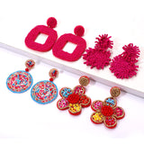 4 Pairs Beaded Earrings for Women Boho Geometric Beaded Dangle Earrings Statement Pineapple Flower Drop Earrings Colorful Summer Earrings Set Jewelry Gift (Style C)