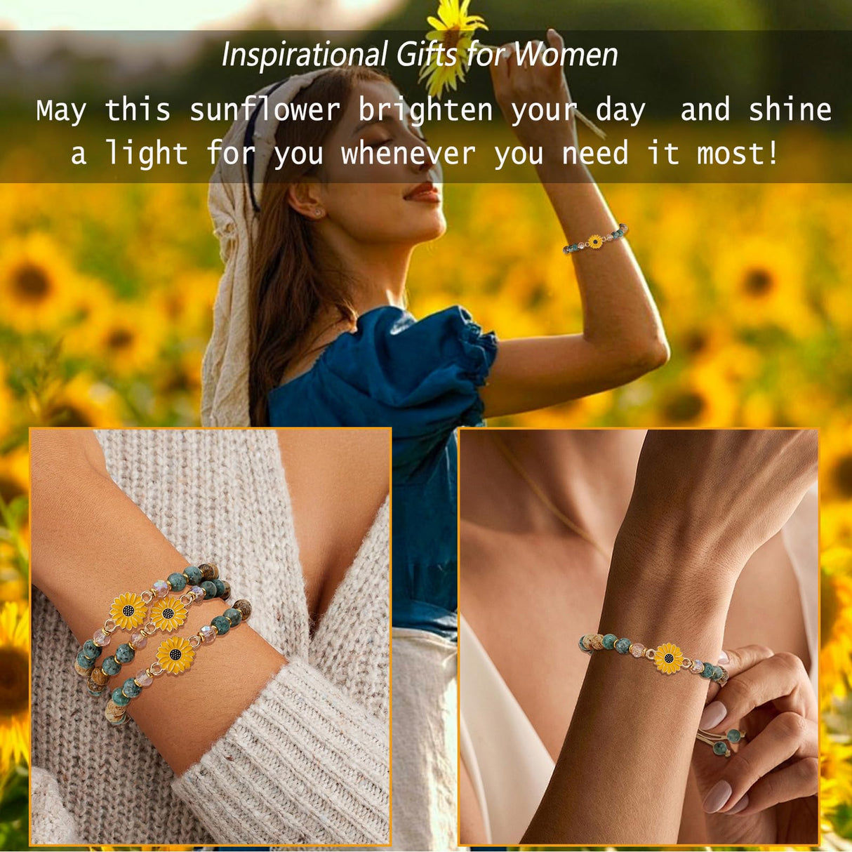 COLOYAN 9PCS Sunflower Gifts Inspirational Bracelets for Women
