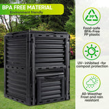 F2C Compost Bin 80 Gallon,Includes Gloves, Large Compost Bin w/Top Flip Latch-on Lid, Bottom Exit Door Aerating Outdoor Garden Compost Box,BPA Free Material for Backyard Outdoor, Black