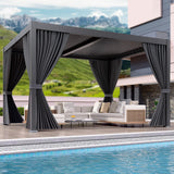 LEVELEVE 10' x 20' Louvered Pergola with Adjustable Roof, Outdoor Metal Patio Gazebo with Curtains & Netting, Gutter System, Large Hardtop Canopy for Garden, Deck, Backyard