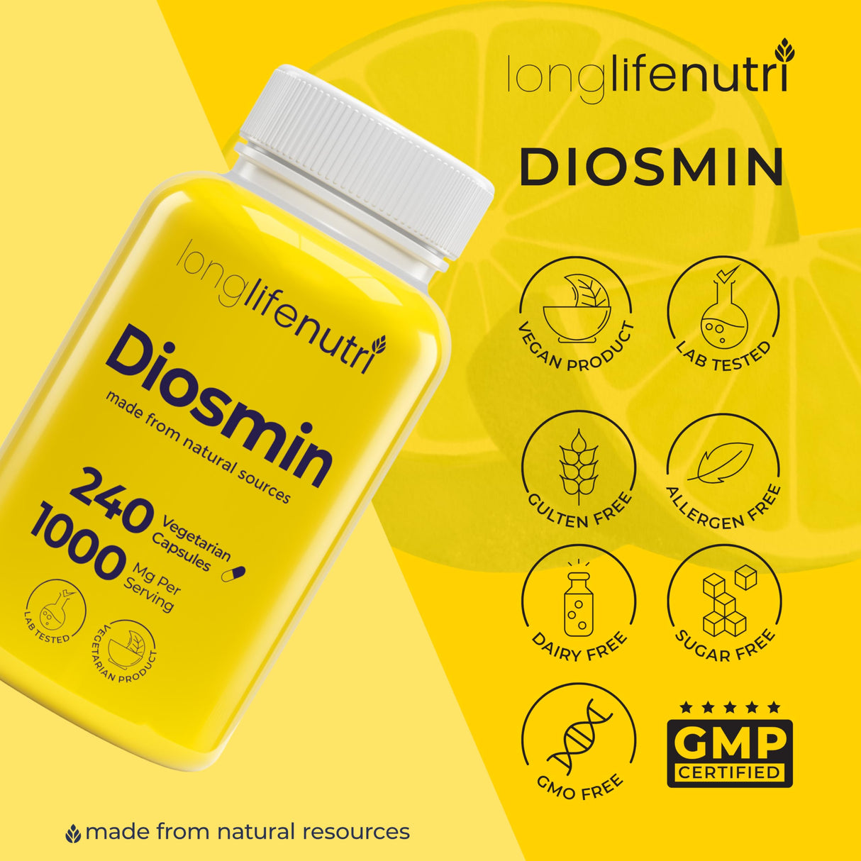 Diosmin 1000mg Advanced Formula - 240 Capsules for Circulatory Health Support, 4-Month Supply, Non-GMO, Made in USA - Daily Wellness Supplement
