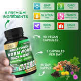 Organic Cadane Wormwood, Whole Cloves & Black Walnut Blend with Elderberry & Milk Thistle – Botanical Herbal Formula – Non-GMO, Vegan – 90 Capsules (45-Day Supply)