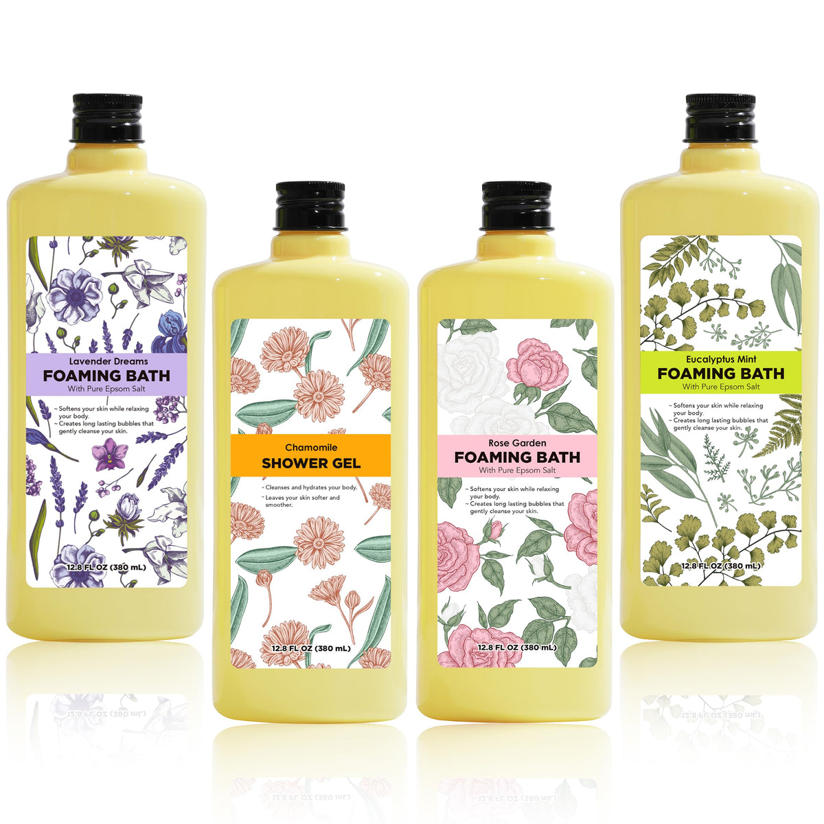 Serenity Sanctuary Bubble Bath for Women, Scented Gift Set for Adults, 51.2 fl oz (Pack of 4), with Shower Gel, Ladies Foaming Bath Variety, Mother's Day Gift for Mom, Christmas Gifts for Wife