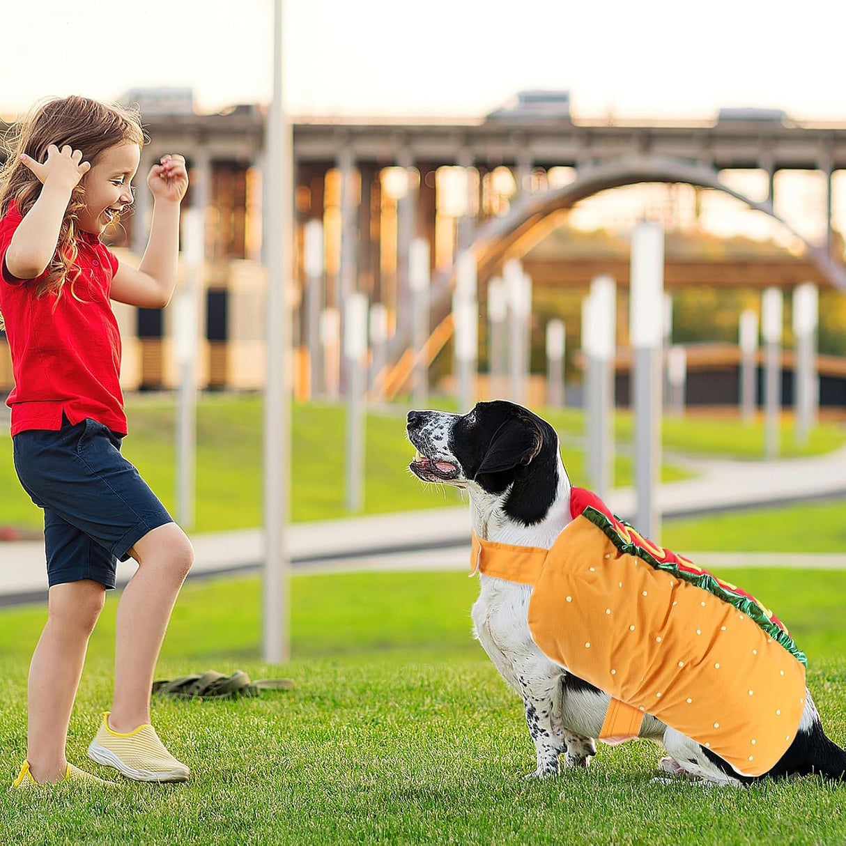 POPETPOP Hot Dog Design Pet Costume, Funny Warm Hoodie for Dogs and Cats, Halloween Christmas Apparel Cosplay for Puppies and Kitten - Size M