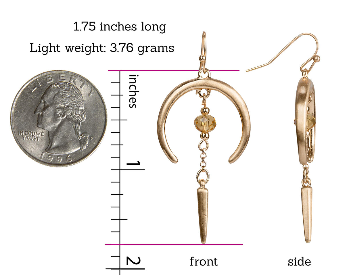 SPUNKYsoul Luna Gold Crescent Moon Earrings, Lightweight Bead Dangle Jewelry