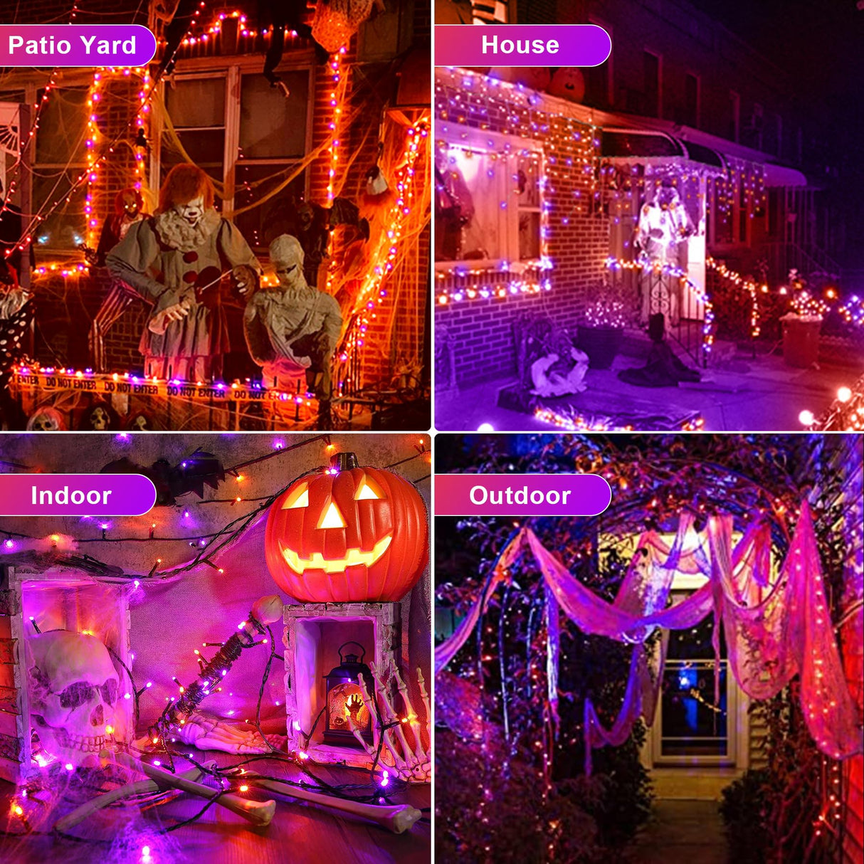 Chuya Halloween Light Decor Music Orange Purple Lights105FT 300 LED String Fairy Lights 6 Modes UL588 Waterproof Outdoor Indoor Decoration for Party Garden Christmas