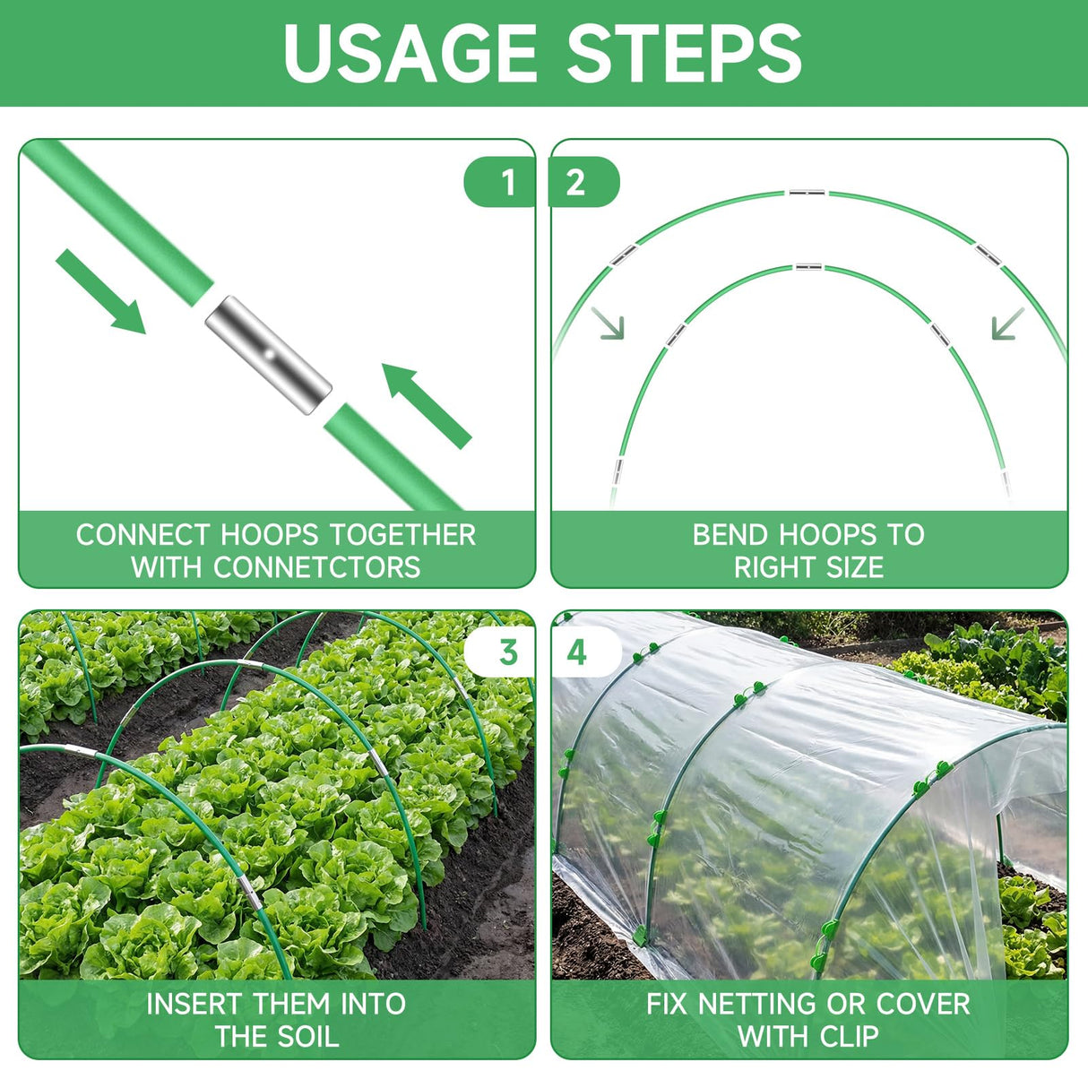 72 Pieces Garden Hoops for Raised Beds Fiberglass Support Greenhouse Hoops