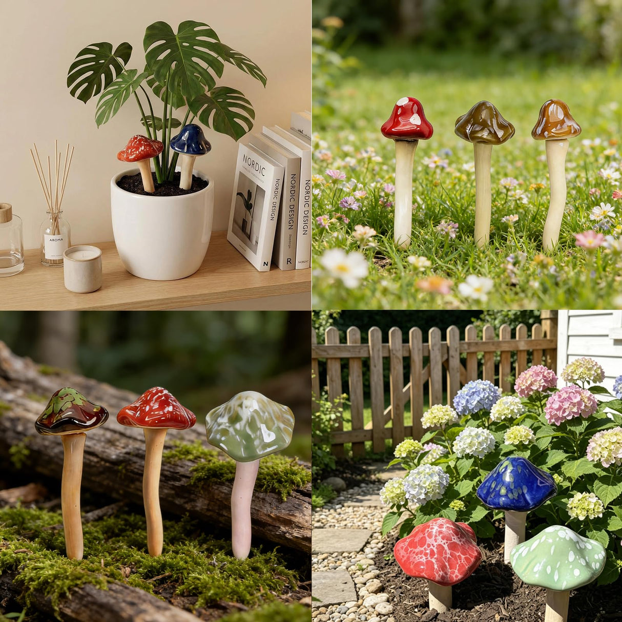 csjzzt 10 Pack Ceramic Garden Mushrooms, Garden Decor,Lawn Ornament Decor Mushrooms for Fairy Garden, Patio, Indoor Plant Pots, 4.7" Tall Pottery Mushroom Statues (10)