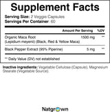 Natgrown Organic Maca Root Powder Capsules 1500 mg with Black + Red + Yellow Peruvian Maca Root Extract Supplement for Men and Women - Vegan Pills