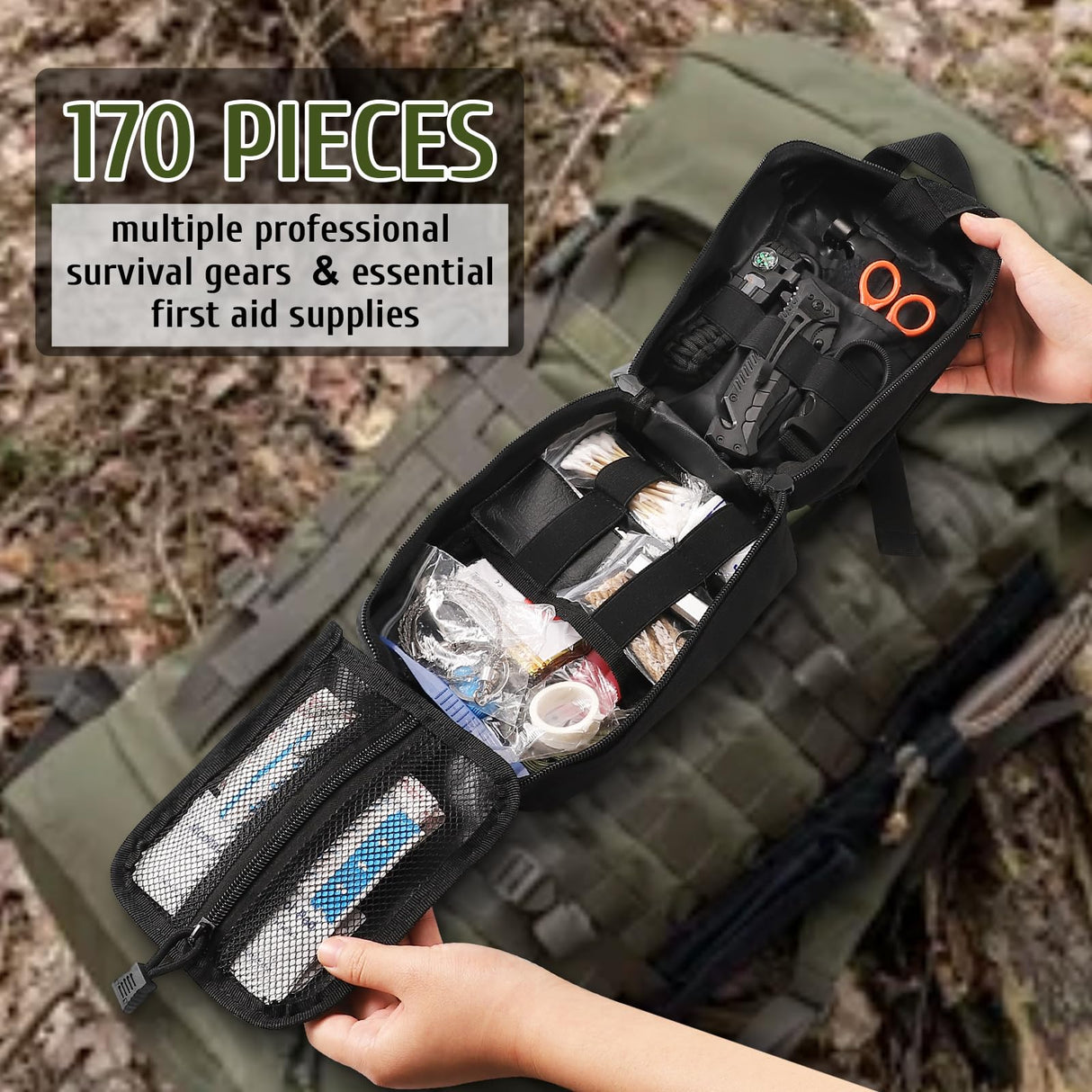 ABPIR 170 PCS Survival Kits, Survival First Aid Kit with Essential Survival Gear Emergency Medical Supplies for Hiking Camping Backpacking Outdoor Adventure, Gifts for Him Dad Men Christmas