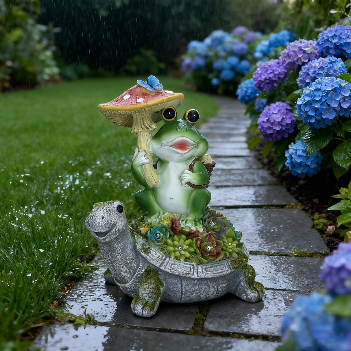 SAMPU CRAFT Solar Powered Turtle & Frog Garden Statue with LED Lights10.8IN