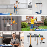 ZONGOOL 2 Pack 3 Racks and 4 Hooks Mop and Broom Holder Wall Mount, Heavy Duty Broom Hanger Organizer Storage Tool Racks Stainless Steel Self Adhesive Wall Hanger for Kitchen Garden Laundry Garage