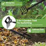 Garden Hoe,2 in 1 Heavy Duty Stirrup Hoe and Cultivator Gardening Tool Set with 62 inch Long Handle,Lightweight Hoes Weeding Rake for Fast Weeds Grass Removal,Cultivating, Loosen Soil, Sharp Edge