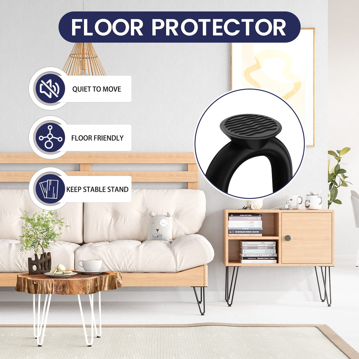 SMARTSTANDARD 16" Hairpin Furniture Legs, Metal Home DIY Projects for Nightstand, Coffee Table, Desk, etc with Rubber Floor Protectors Black 4PCS
