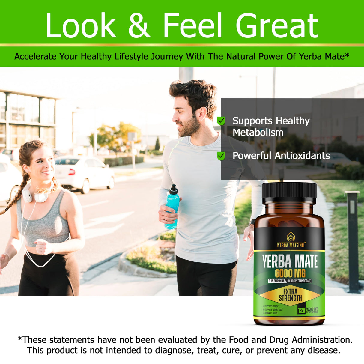 6000mg Extra Strength Yerba Mate High Potency, 60mg Caffeine Per Capsule, Extract Pills Supplements for Clean Natural Energy, Improved Focus, Concentration, Nootropics, Made in USA - 120 Caps