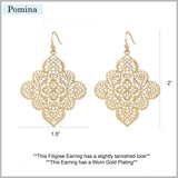 POMINA Floral Celtic Filigree Gold Tone Dangle Drop Earring Boho Fashion Geometirc Filigree Earrings for Women