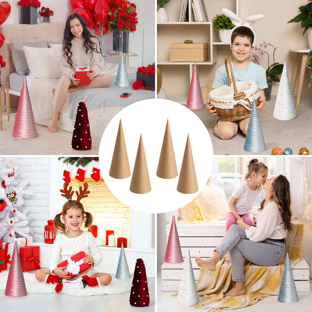 TFTAFAN Paper Mache Cones Brown Craft Cones Open Bottom Cardboard Craft Cones for Halloween Christmas Valentine's Day DIY Gnomes Ornament Christmas Cone Tree Decorations (8)