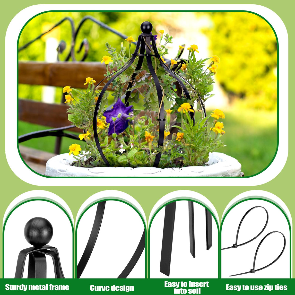 2 Set Metal Garden Obelisk Trellis for Climbing Plants with 100 Ties 18 x 12'' Sturdy Versatile Support for Roses Vines Flowers Potted Plants Garden Ornament Easy Assembly Indoor Outdoor Displays