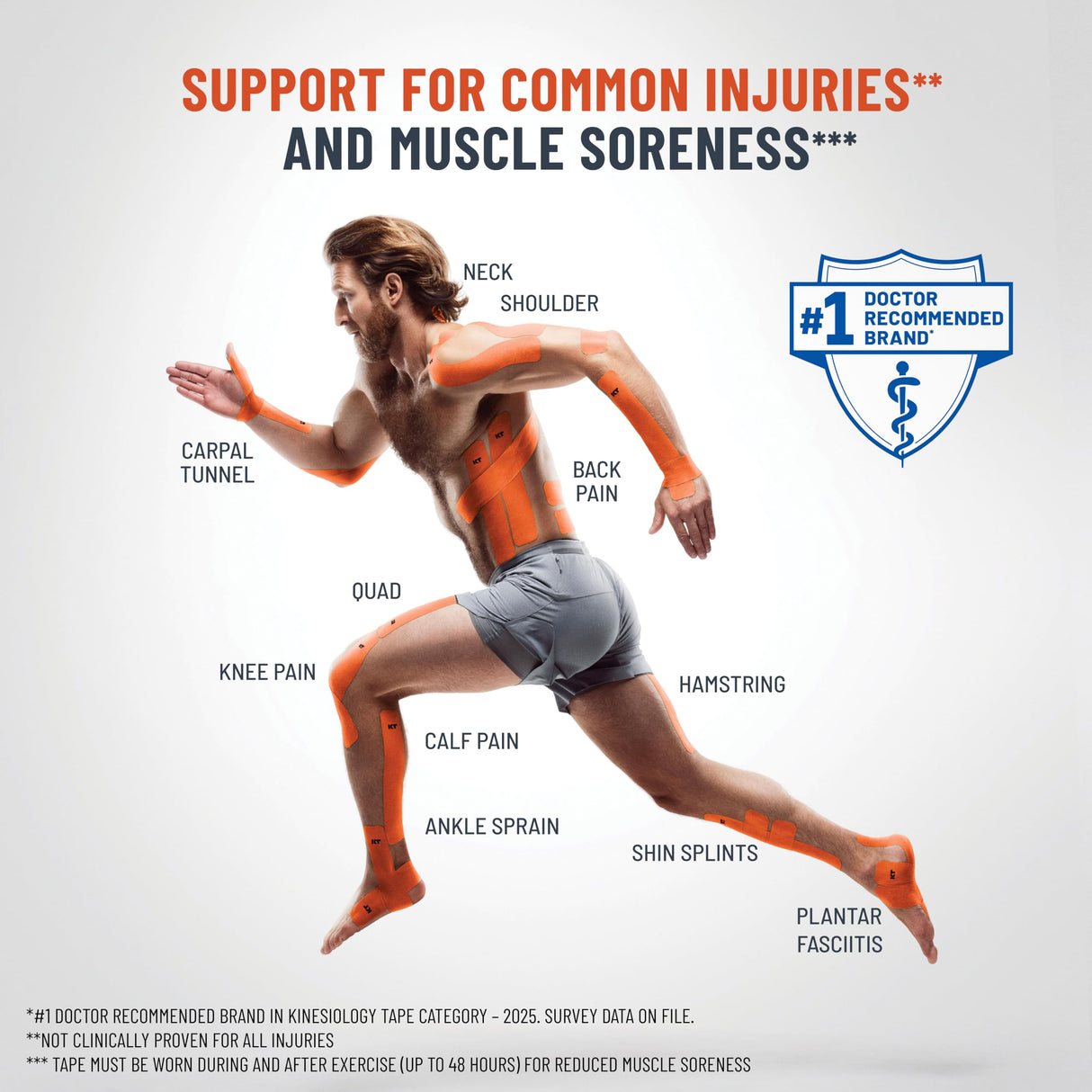 KT Tape, Pro Synthetic Kinesiology Athletic Tape, 20 Count, 10” Precut Strips, Stealth Beige