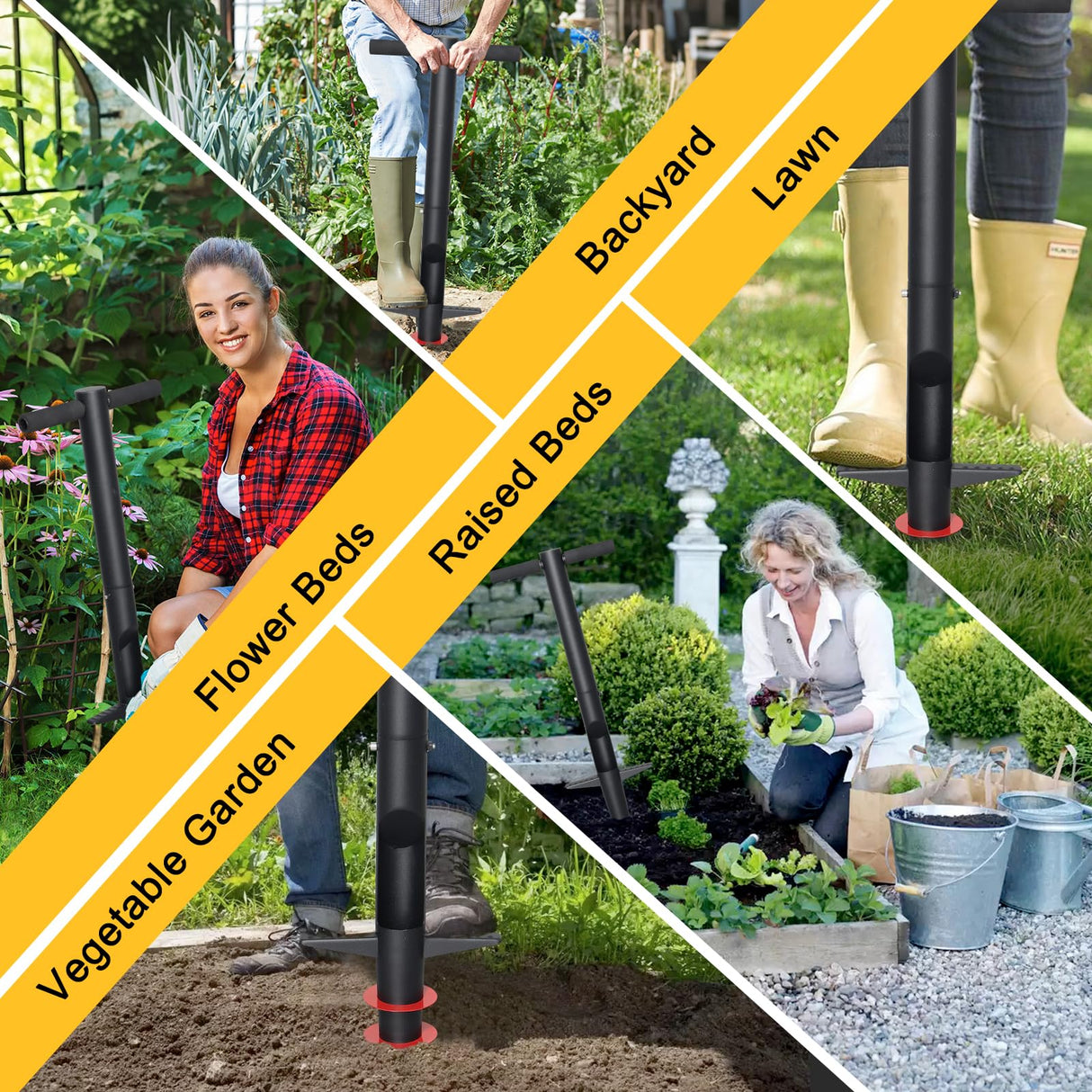Bulb Planter & Sod Plugger - 34" Long Handle Grass Plugger Tool for Lawn Repair, Heavy Duty Garden Hole Digger with Easy Plug Release for Zoysia Plugs, Bare Spots, Tulip Planting,Turf Transplanting