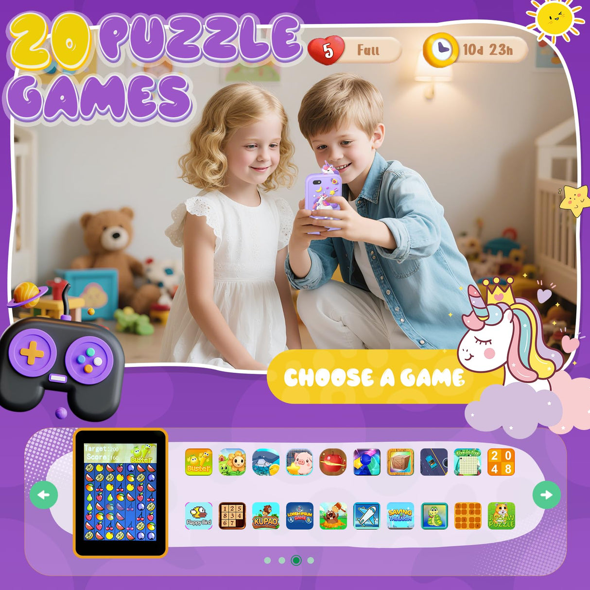 Kids Smart Phone Toys for Girls,Christmas Birthday Gifts for Girls Age 3-10 Kids Cell Phone Toys with 2.8" Touchscreen 20 Learning Games Dual Camera Music Player, 8G SD Card